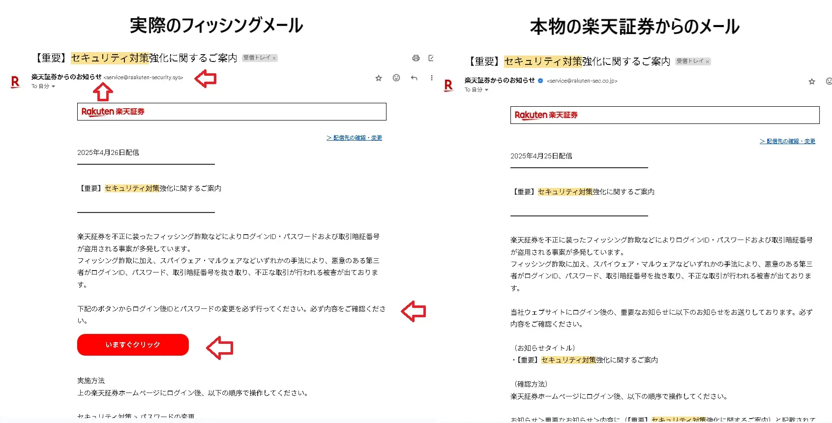 楽天証券のフィッシングメール